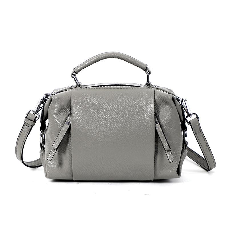 Zency Damen-Tasche aus echtem Leder, einfache hochwertige Einkaufstasche, kleine Vintage-Boston-Handtasche, weibliche Umhängetaschen 2022, Umhängetasche grau von Joom DACH