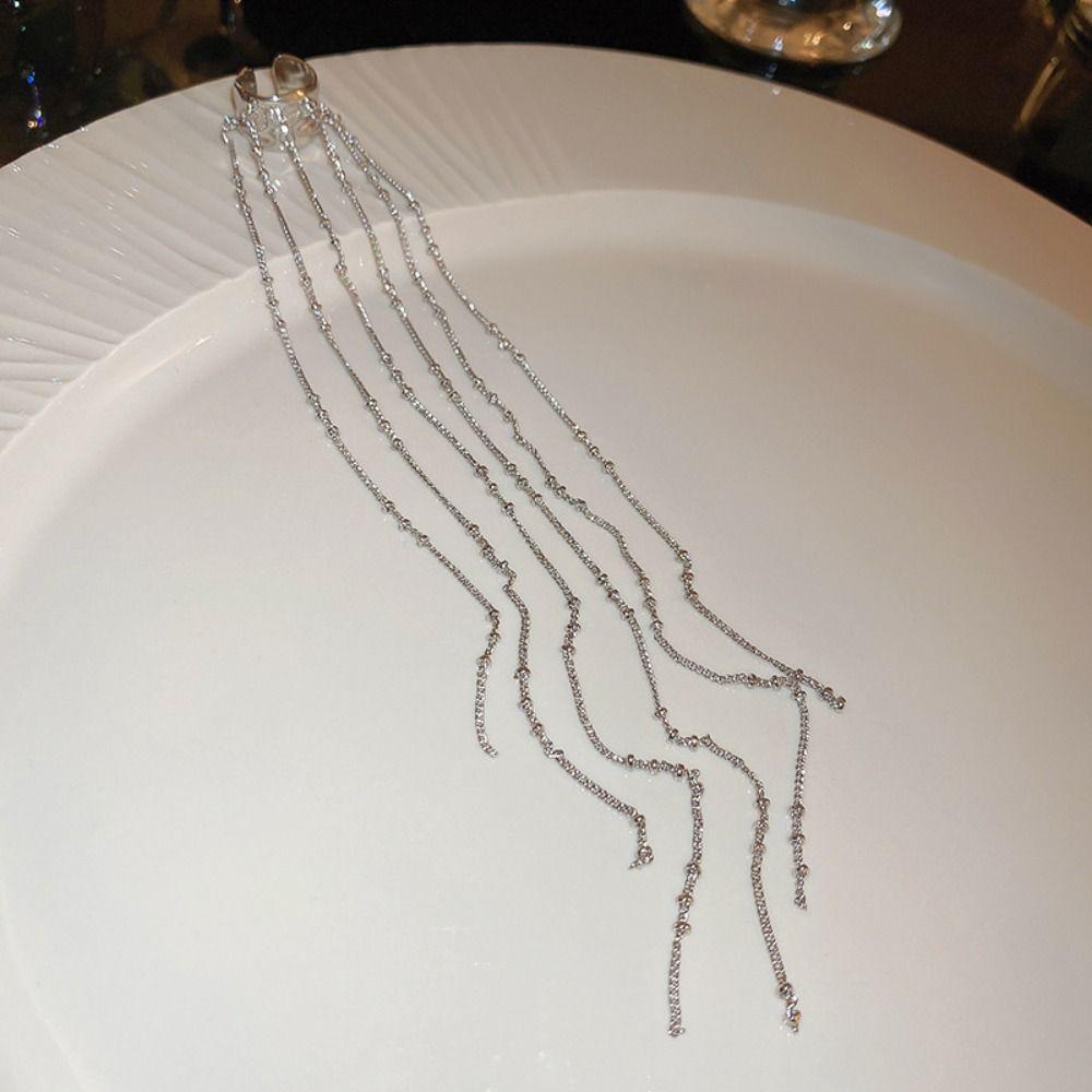 Zink Zinklegierung C-förmige Ohrringe Minderheit Ohrklemme Ohrlinie Schmuck C-förmige Quaste Langer Ohrclip Mädchen silber von Joom DACH