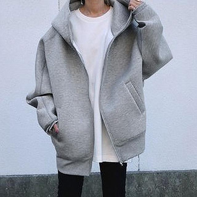 Zip Up Oversize Damen Hoodies Mantel Einfarbig Reißverschluss Mit Kapuze Strickjacke Vintige Lose Lange Ärmel Herbst Winter Jacke Sweatshirt M graue von Joom DACH