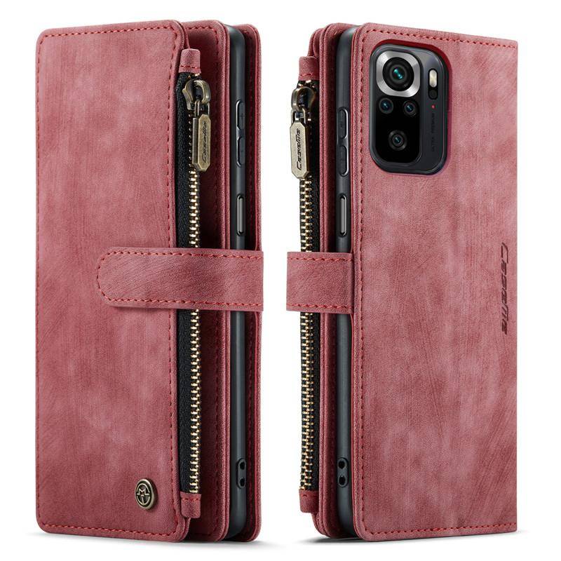 Zipper Wallet Stoßfest Flip Leder Telefon Fall Hoesje Für XiaoMi RedMi Hinweis 9 9S 10S 10 Pro Anti-Fingerprint Geldbörse Karte Slot Halter Abdeckung Coque Etui RedMi Note 9 Pro rot von Joom DACH