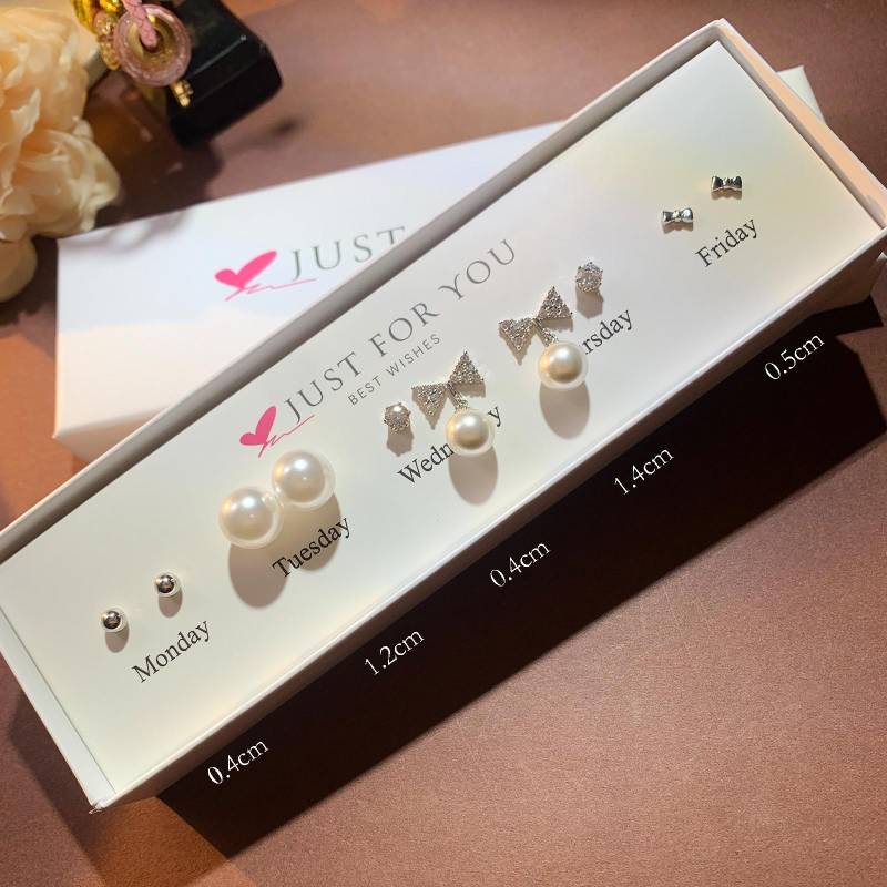 Zirkon Blume & Perle Herz Ohrstecker Set für Damen Boxed Set von Joom DACH