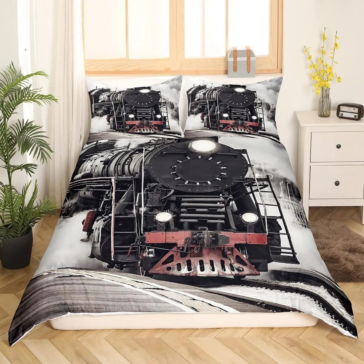 Zug Bettwäsche Set Fahrzeuge Bettbezug für Jungen Kinder Jugendliche Schlafzimmer Deko Druck Bettdeckenbezug Set US Twin(172x218cm) von Joom DACH