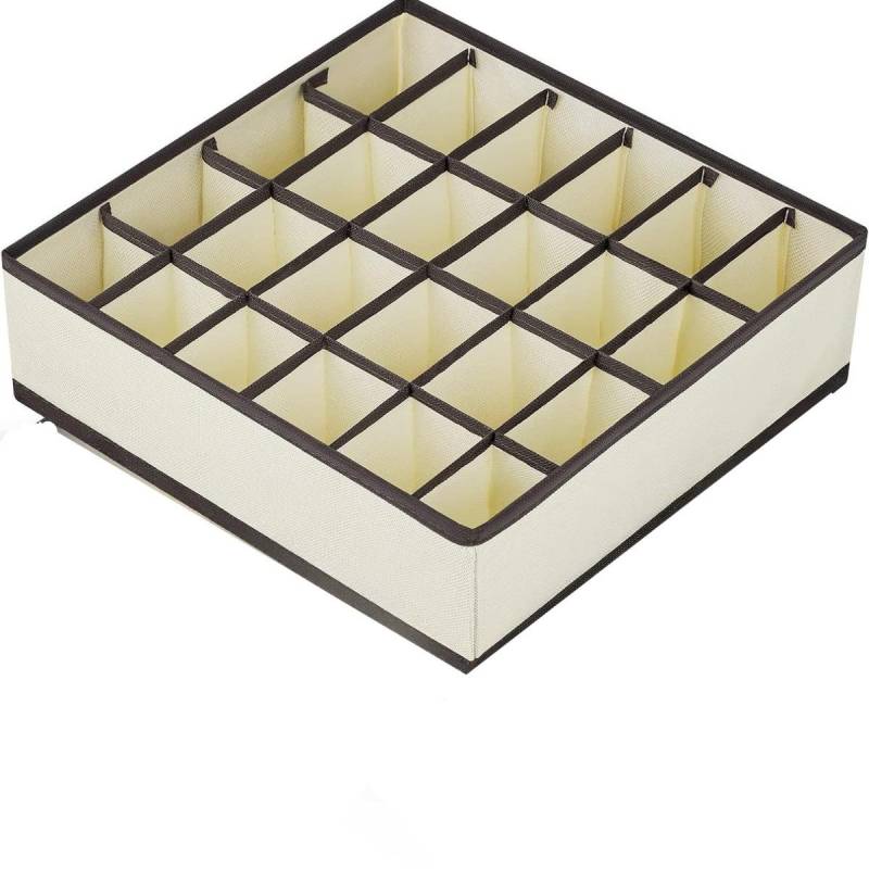 Zusammenklappbarer Organizer mit 24 Fächern für Socken, Unterwäsche, Krawatten und Accessoires – zusammenklappbare, schimmelresistente Aufbewahrungsbox mit Trennwand aus Stoff beige von Joom DACH