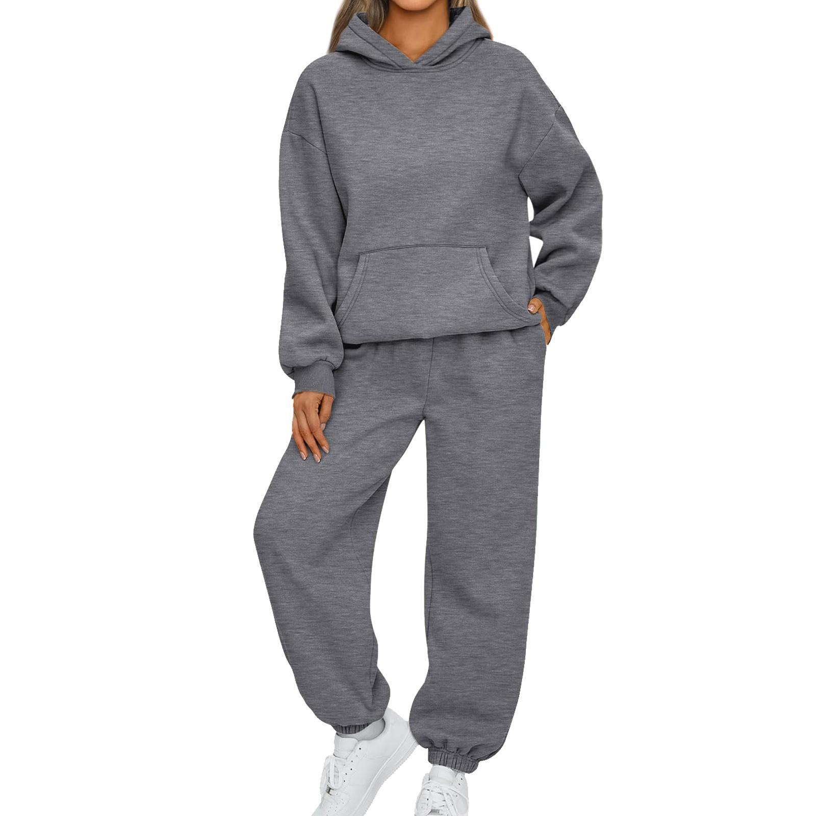 Zweiteilige Damen-Outfits, Kapuzenpullover, Sweatsuit-Sets, übergroßes Sweatshirt, Baggy-Herbstmode-Jogginghose mit Taschen 2XL graue von Joom DACH