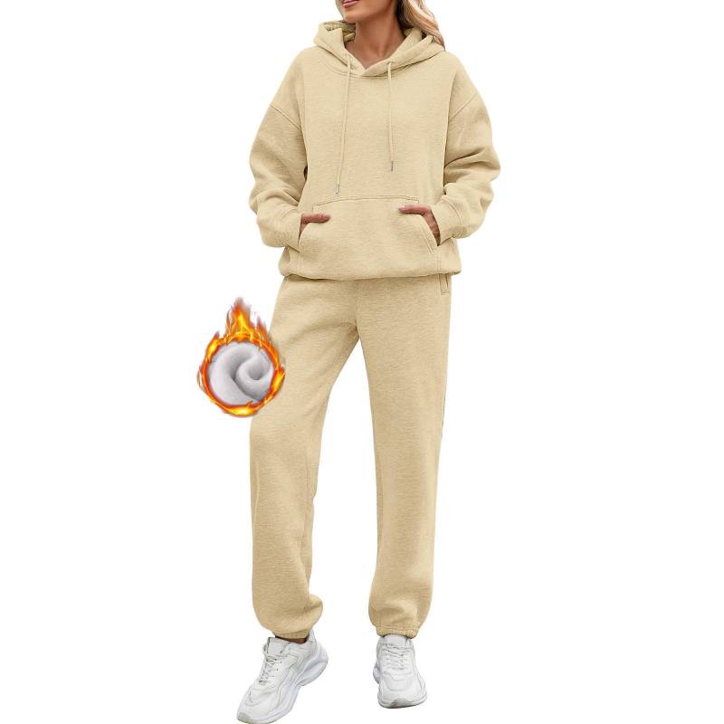 Zweiteilige Damen-Outfits, Kapuzenpullover, Sweatsuit-Sets, übergroßes Sweatshirt, Baggy-Herbstmode-Jogginghose mit Taschen XXL khaki von Joom DACH