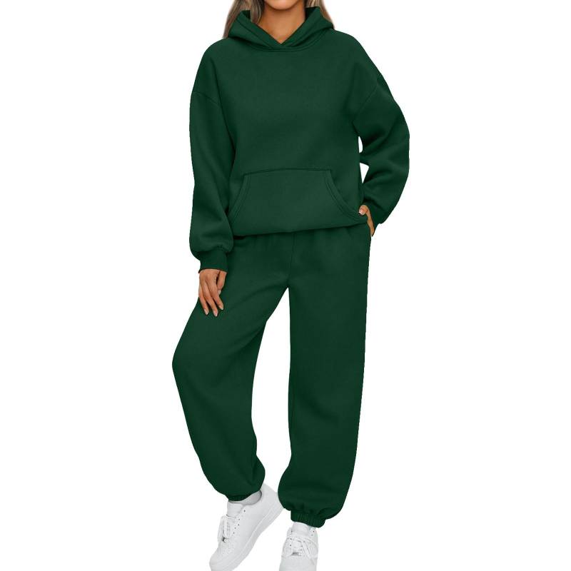 Zweiteilige Damen-Outfits, Kapuzenpullover, Sweatsuit-Sets, übergroßes Sweatshirt, Baggy-Herbstmode-Jogginghose mit Taschen XXXL dunkelgrüne von Joom DACH
