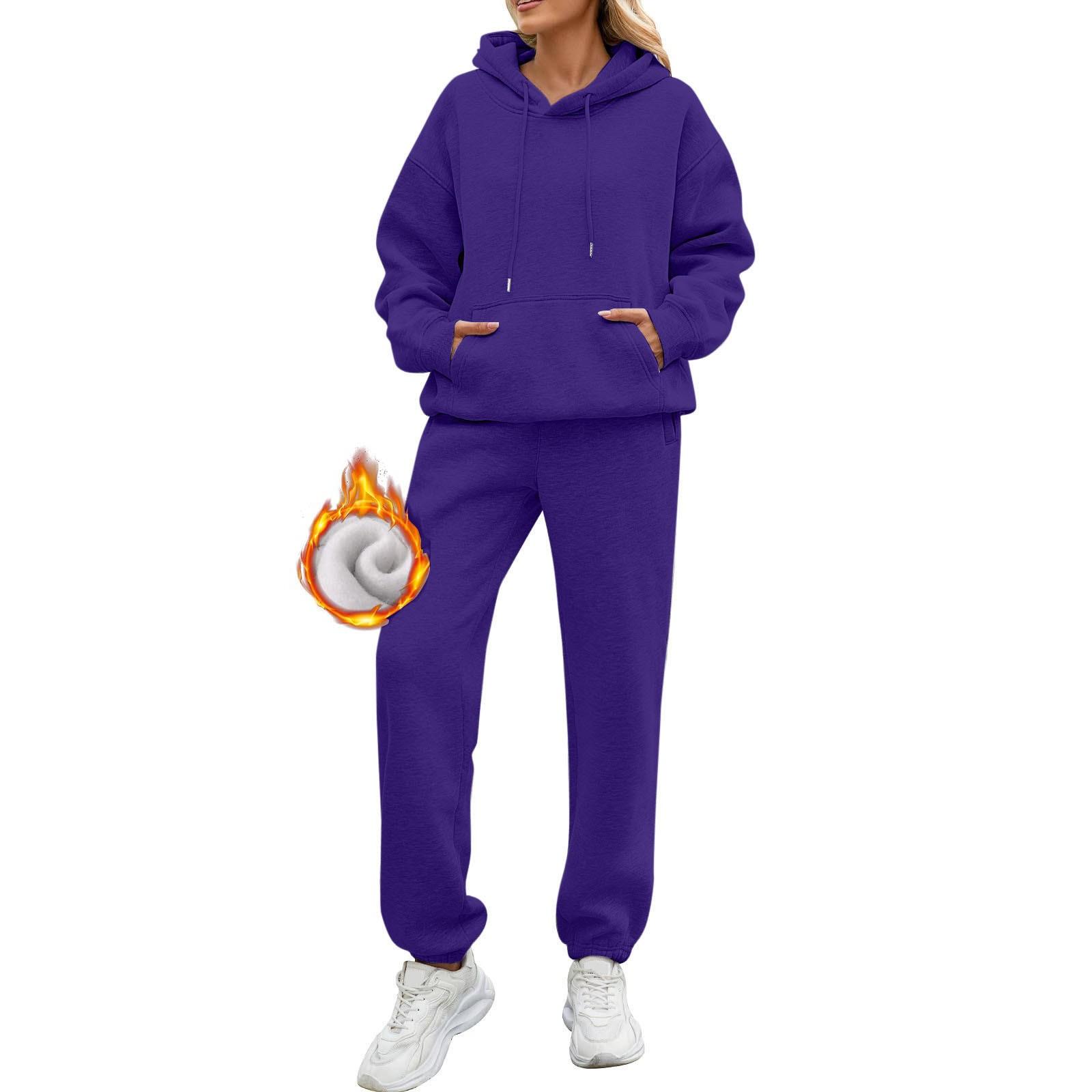Zweiteilige Damen-Outfits, Kapuzenpullover, Sweatsuit-Sets, übergroßes Sweatshirt, Baggy-Herbstmode-Jogginghose mit Taschen XXXL dunkelviolette von Joom DACH