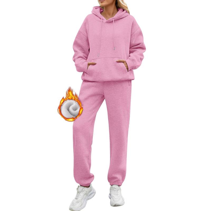 Zweiteilige Damen-Outfits, Kapuzenpullover, Sweatsuit-Sets, übergroßes Sweatshirt, Baggy-Herbstmode-Jogginghose mit Taschen XXXL rosa von Joom DACH