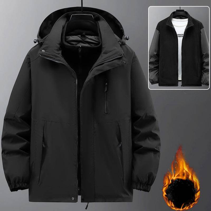 Zweiteilige Plus Samtverdickung Wasserdichte Trenchjacke Herren Winter Dicke Windschutzjacken Plus Größe 12XL Mode Lässige Cargojacke 12XL schwarz von Joom DACH