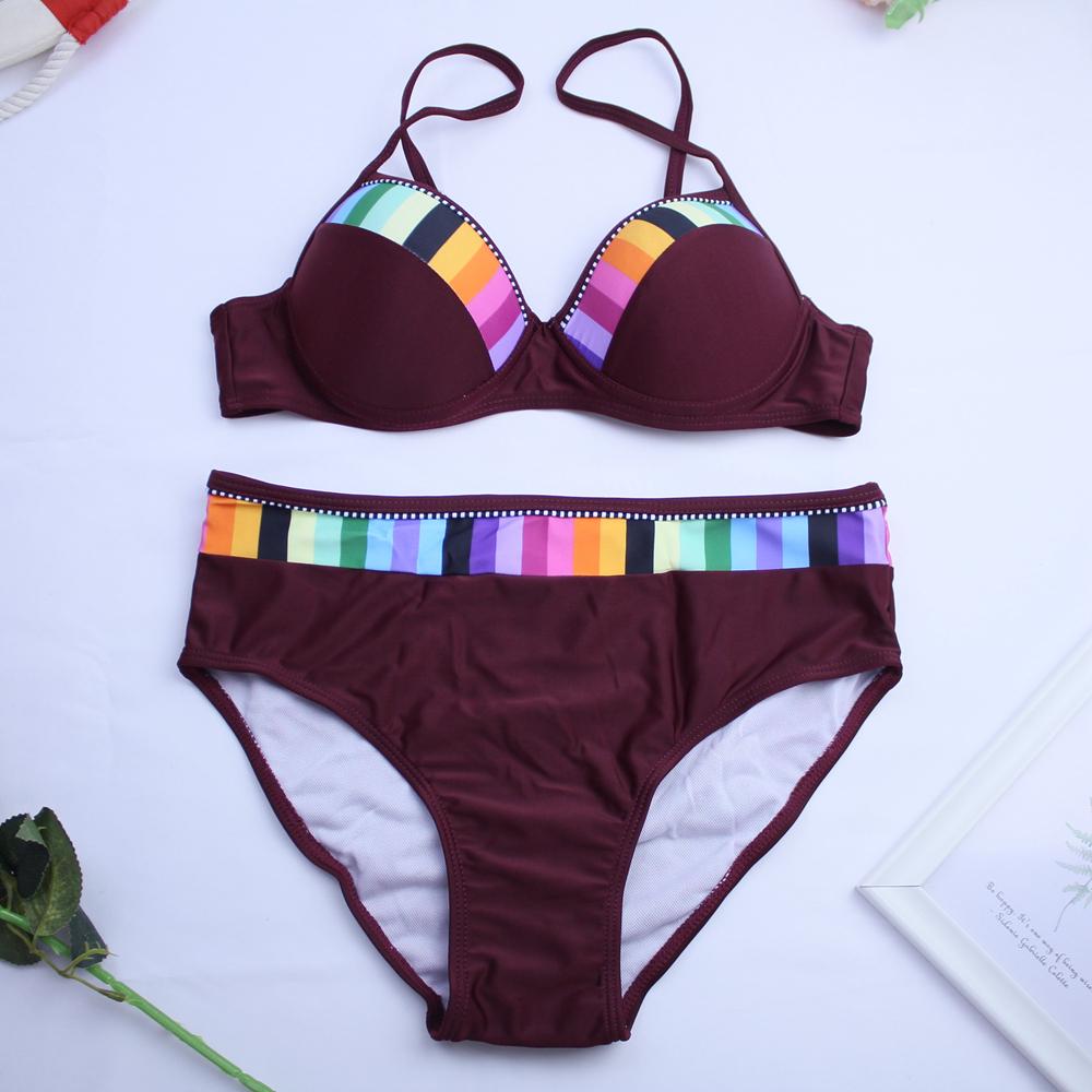 Zweiteilige Sets Damenbekleidung Anzug trennt Badebekleidung Gepolsterter Push-up-BH für Damen Bikini-Set Badeanzug Badeanzug Muster Streifen Strandmode XXL von Joom DACH