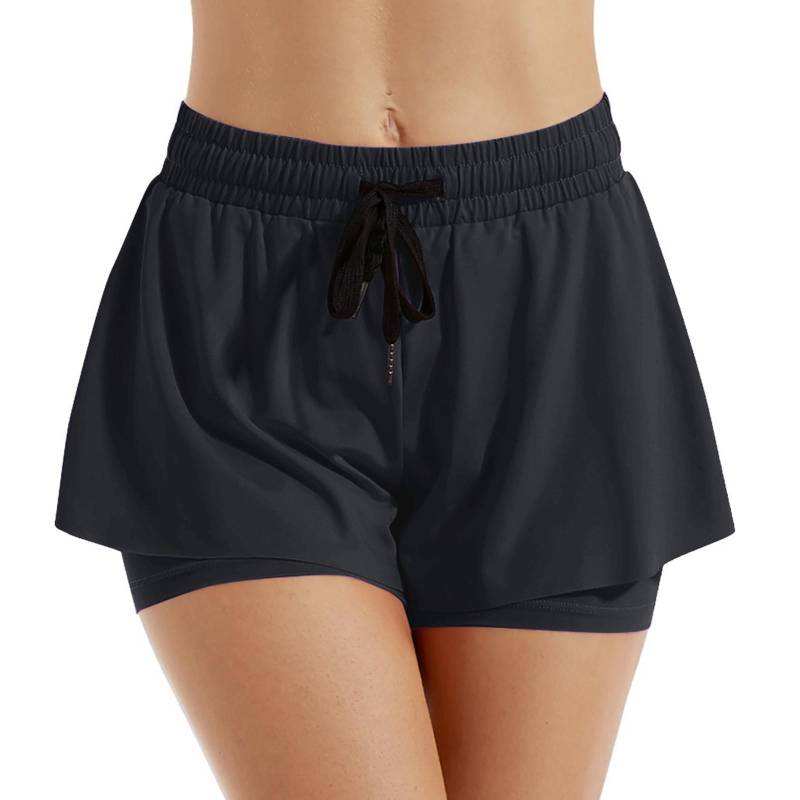 Zweiteilige hochelastische Sportshorts für Damen für Training, Fitness, Laufen und Urlaub M schwarz von Joom DACH