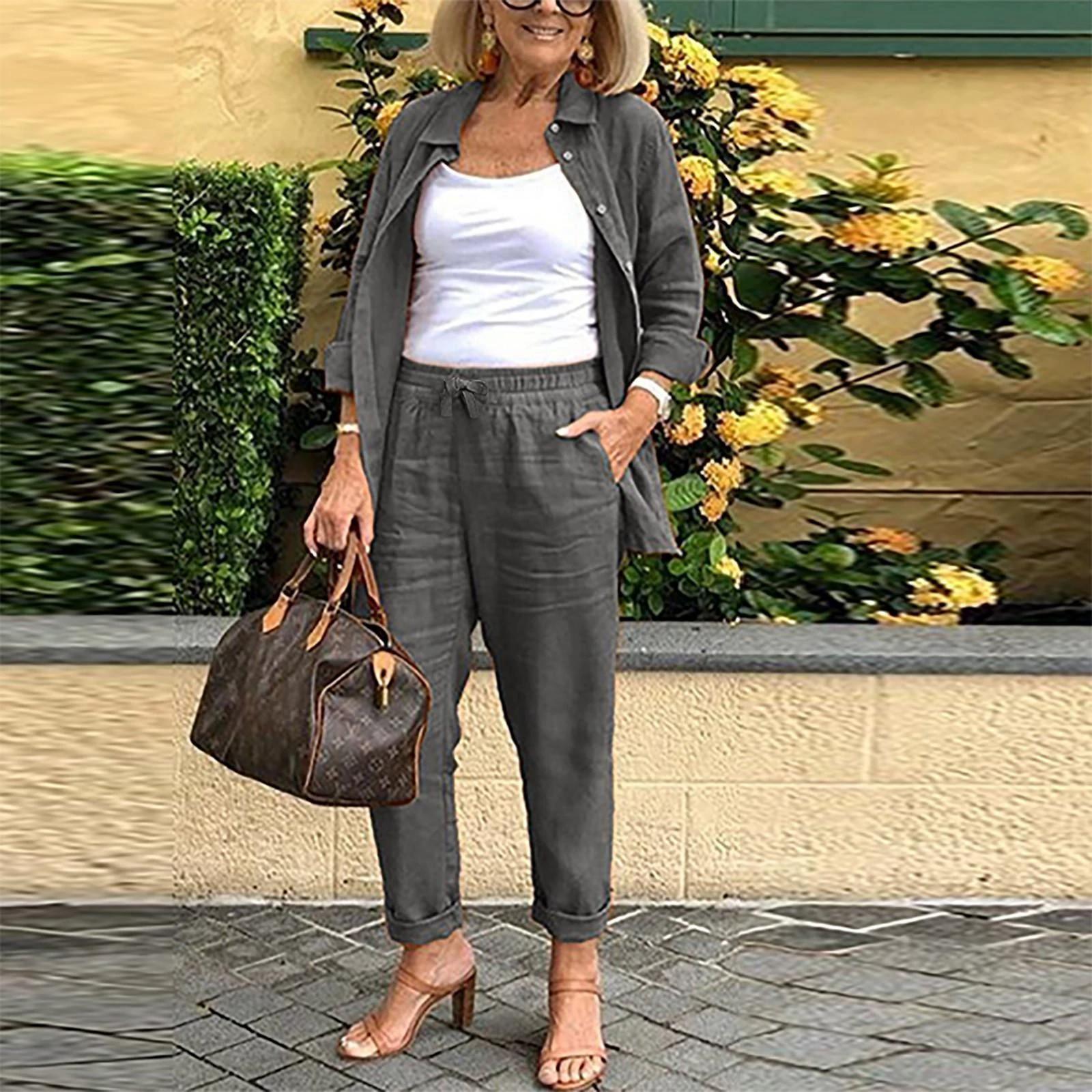 Zweiteiliges Hosenanzug-Set für Damen, lässige Bluse und Hose L Zweiteiliges Hosenanzug-Set für Damen, lässige Bluse und Hose L von Joom DACH