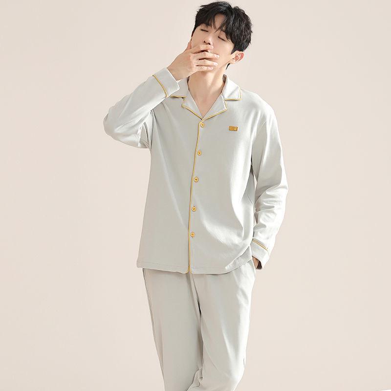 Zweiteiliges Pyjama-Set aus Baumwolle für Herren im Frühling und Herbst, Pyjama-Homewear in großer Größe, dünner Abschnitt, Freizeit-Homewear für Herbst und Winter XL von Joom DACH