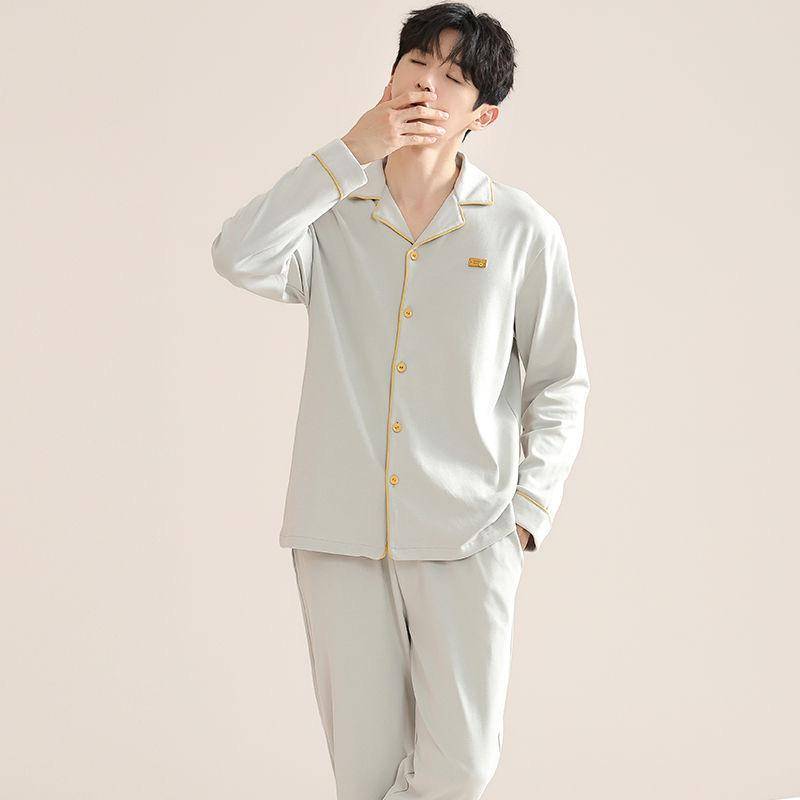 Zweiteiliges Pyjama-Set aus Baumwolle für Herren im Frühling und Herbst, Pyjama-Homewear in großer Größe, dünner Abschnitt, Freizeit-Homewear für Herbst und Winter XL von Joom DACH