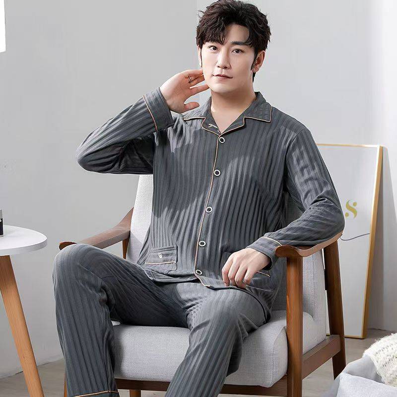 Zweiteiliges Pyjama-Set aus Baumwolle für Herren im Frühling und Herbst, Pyjama-Homewear in großer Größe, dünner Abschnitt, Freizeit-Homewear für Herbst und Winter XXL Zweiteiliges Pyjama-Set aus Baumwolle für Herren im Frühling und Herbst, Pyjama-Homewear in großer Größe, dünner Abschnitt, Freizeit-Homewear für Herbst und Winter XXL von Joom DACH