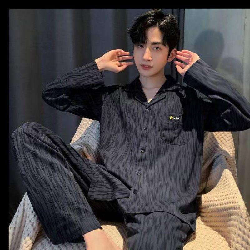 Zweiteiliges Pyjama-Set aus Baumwolle für Herren im Frühling und Herbst, Pyjama-Homewear in großer Größe, dünner Abschnitt, Freizeit-Homewear für Herbst und Winter XXXL von Joom DACH