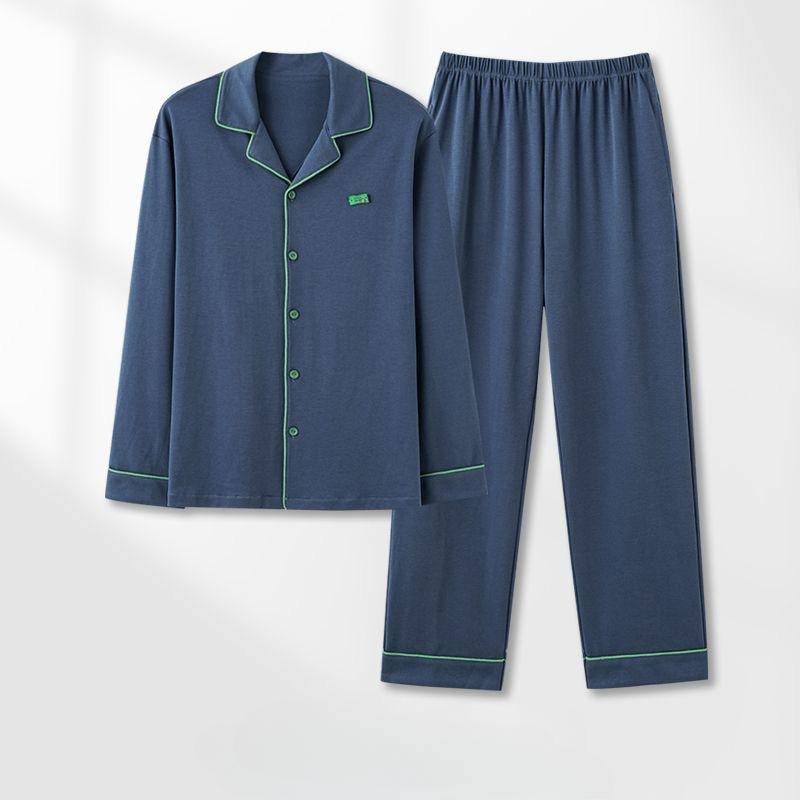 Zweiteiliges Pyjama-Set aus Baumwolle für Herren im Frühling und Herbst, Pyjama-Homewear in großer Größe, dünner Abschnitt, Freizeit-Homewear für Herbst und Winter XXXXL von Joom DACH