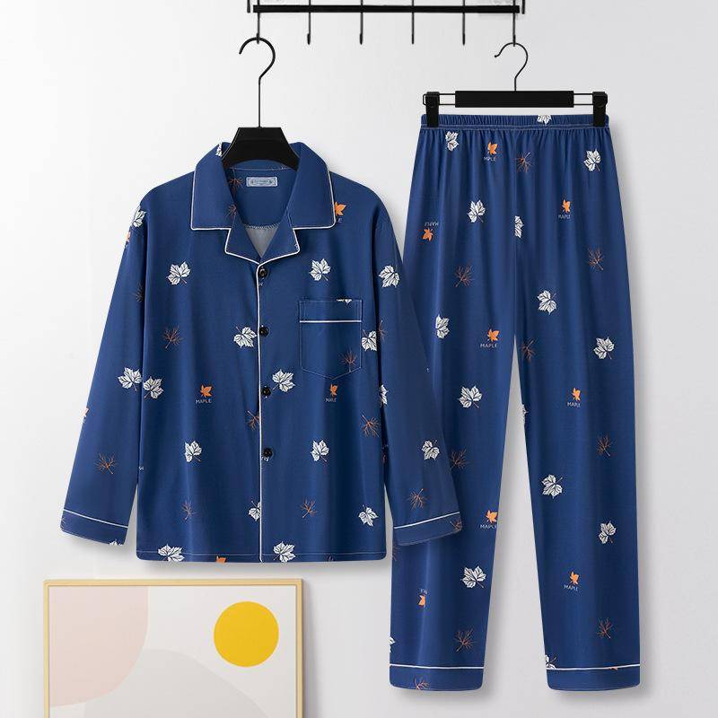 Zweiteiliges Pyjama-Set aus Baumwolle für Herren im Frühling und Herbst, große Größe, dünner Abschnitt der Herbst-Homewear XXXL von Joom DACH