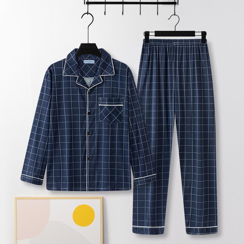 Zweiteiliges Pyjama-Set aus Baumwolle für Herren im Frühling und Herbst, große Größe, dünner Abschnitt der Herbst-Homewear XXXL von Joom DACH