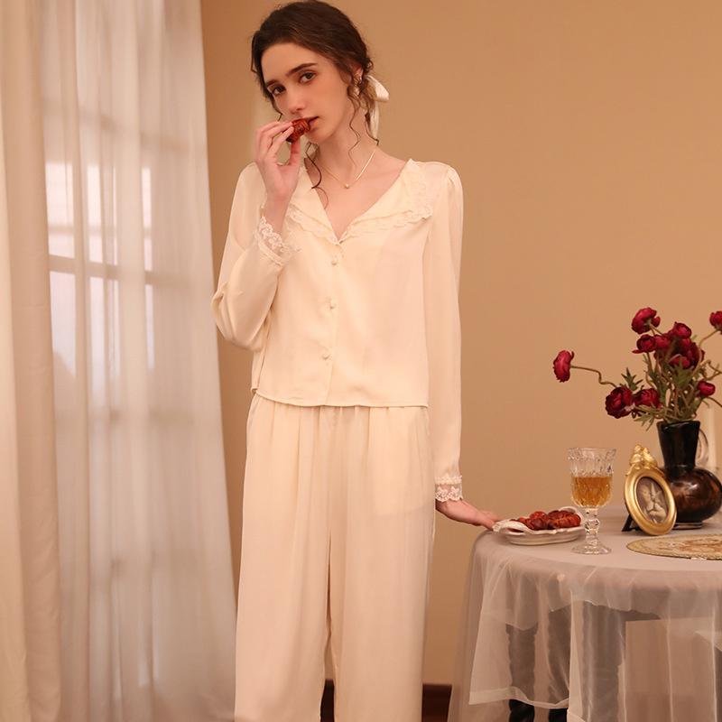 Zweiteiliges Pyjama-Set für Damen, Satin, Nachtwäsche, Heimkleidung, Frühling und Herbst, Langarm, Hemd und Hose, Nachtwäsche-Anzug S von Joom DACH