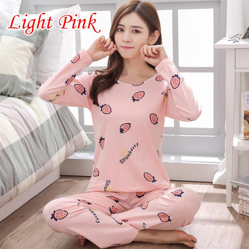 Zweiteiliges Pyjama-Set mit Cartoon-Motiv, niedlich, bedruckt, Nachtwäsche, Nachthemd, langärmlig, Pyjama für Damen, Homewear 2XL hellrosa von Joom DACH