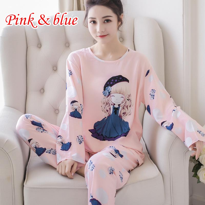 Zweiteiliges Pyjama-Set mit Cartoon-Motiv, niedlich, bedruckt, Nachtwäsche, Nachthemd, langärmlig, Pyjama für Damen, Homewear M rosa/blau von Joom DACH
