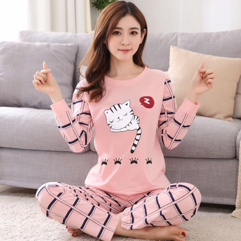Zweiteiliges Pyjama-Set mit Cartoon-Motiv, niedlich, bedruckt, Nachtwäsche, Nachthemd, langärmlig, Pyjama für Damen, Homewear M rosa/weiß von Joom DACH