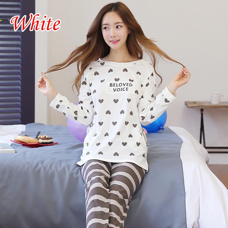 Zweiteiliges Pyjama-Set mit Cartoon-Motiv, niedlich, bedruckt, Nachtwäsche, Nachthemd, langärmlig, Pyjama für Damen, Homewear XL weiß von Joom DACH
