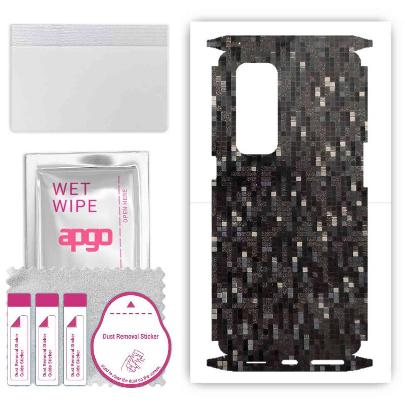 apgo Protective Skin Sticker for the back+sides compatible with Oppo Reno5 Pro+ 5G, Full Wrap Film, Foil, Vinyl - Pattern Carbon Black Pixel von Joom DACH