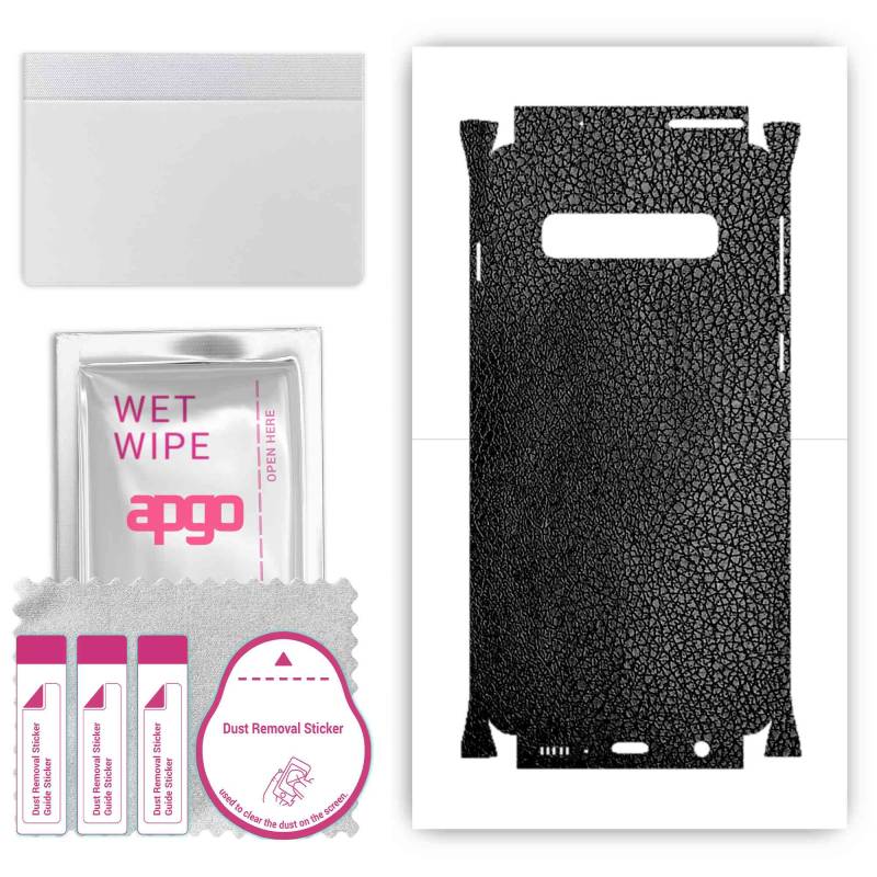apgo Protective Skin Sticker for the back+sides compatible with Samsung Galaxy S10, Full Wrap Film, Foil, Vinyl - Pattern Black Leather von Joom DACH