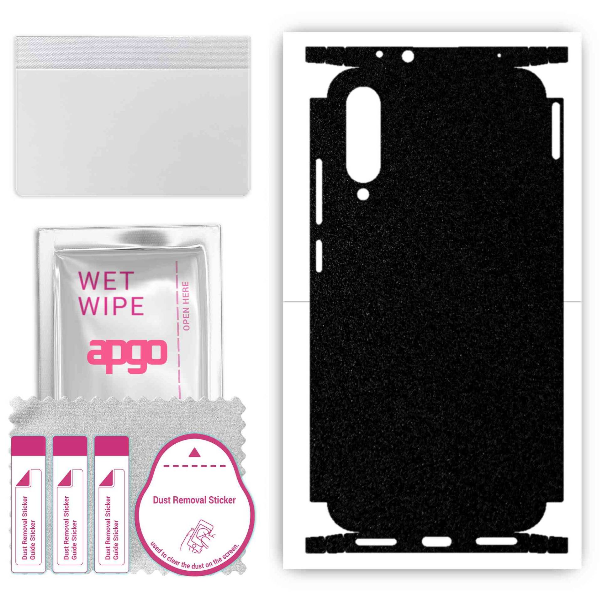 apgo Protective Skin Sticker for the back+sides compatible with Xiaomi Mi A3, Full Wrap Film, Foil, Vinyl - Pattern Matte Black von Joom DACH