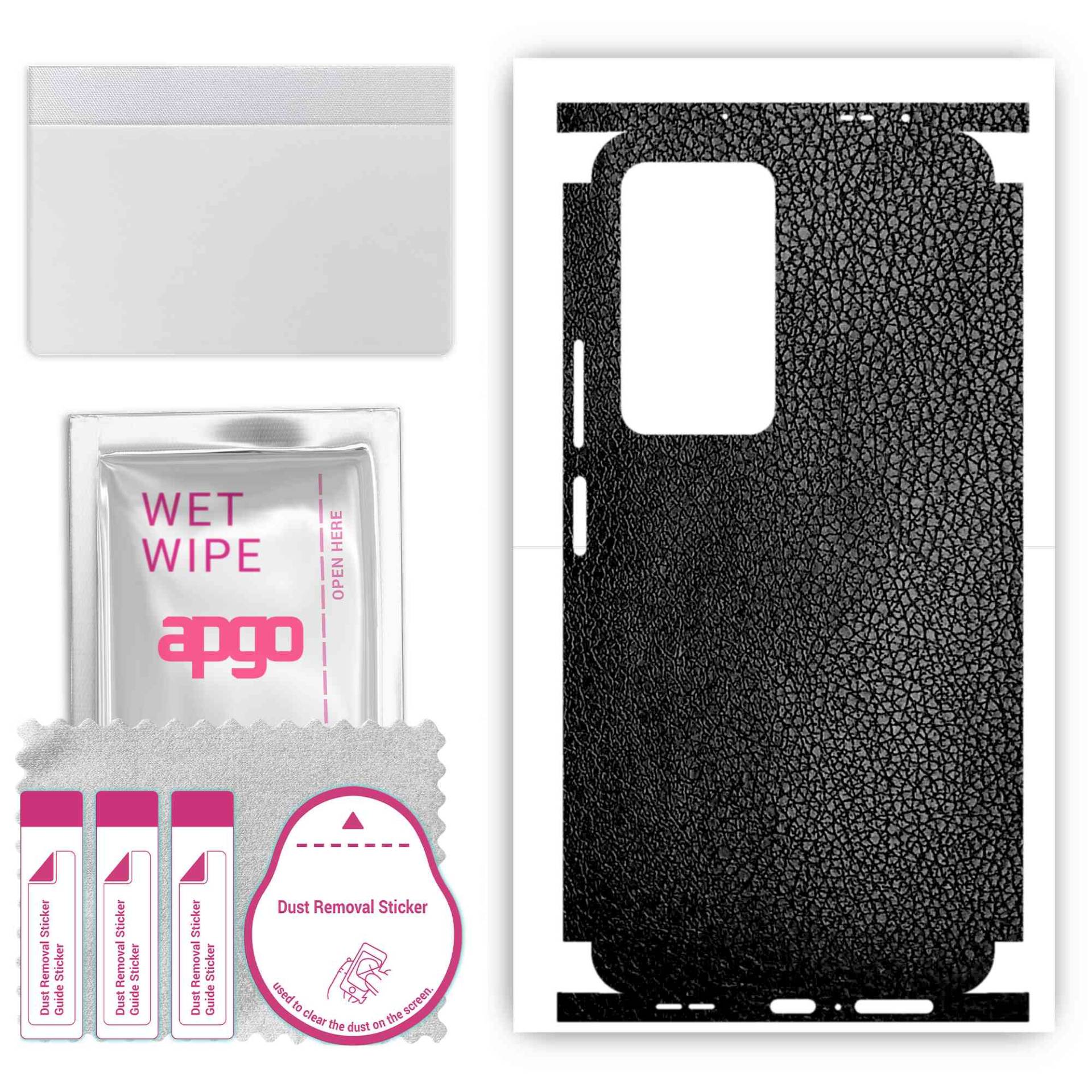 apgo Protective Skin Sticker for the back+sides compatible with Xiaomi Poco F4, Full Wrap Film, Foil, Vinyl - Pattern Black Leather von Joom DACH