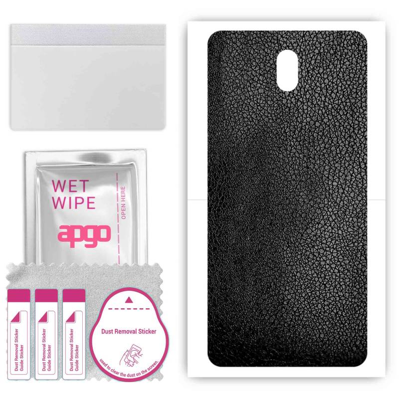 apgo Protective Skin Sticker for the back compatible with Nokia C1 2nd Edition, Wrap Film, Foil, Vinyl - Pattern Black Leather von Joom DACH