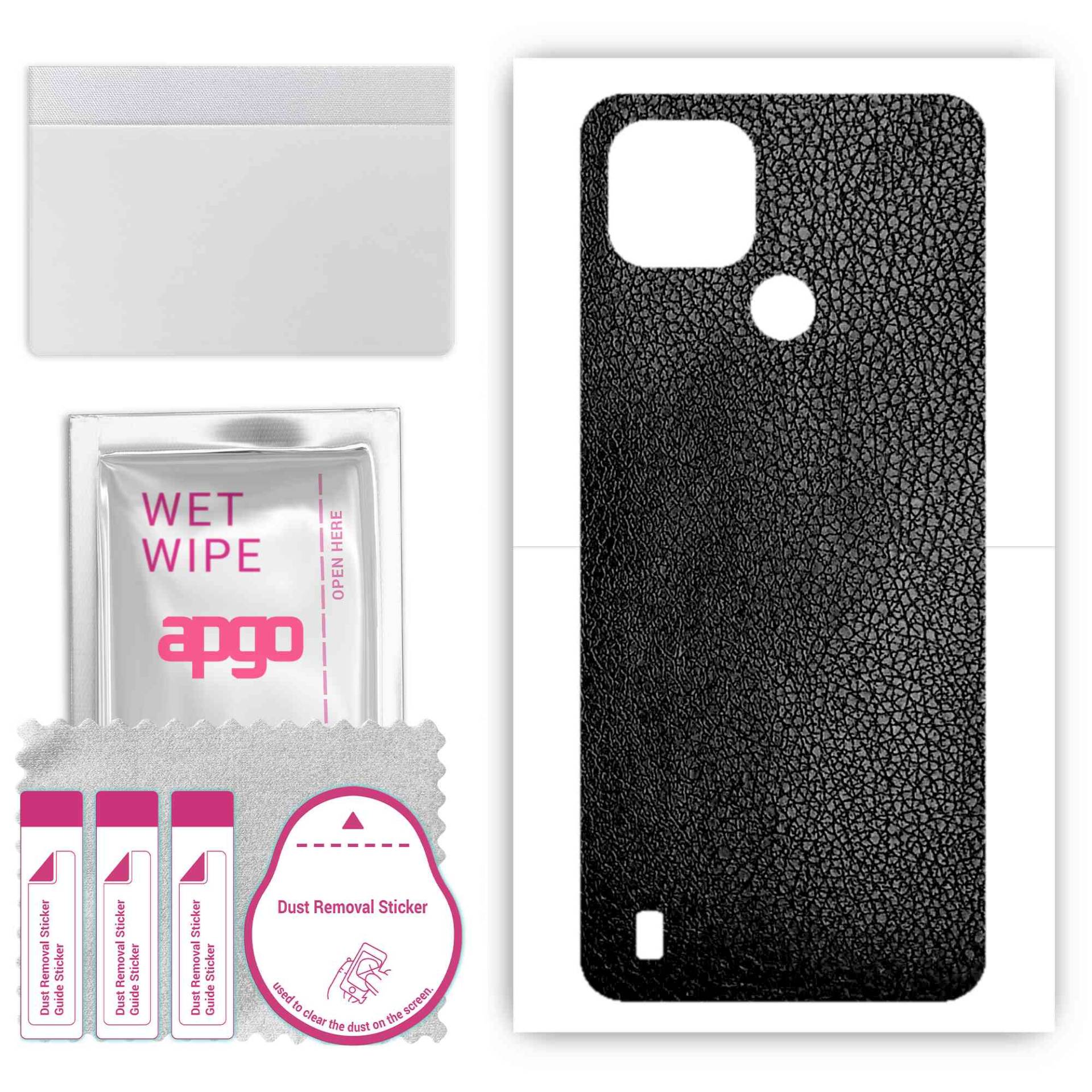 apgo Protective Skin Sticker for the back compatible with Realme C21, Wrap Film, Foil, Vinyl - Pattern Black Leather von Joom DACH