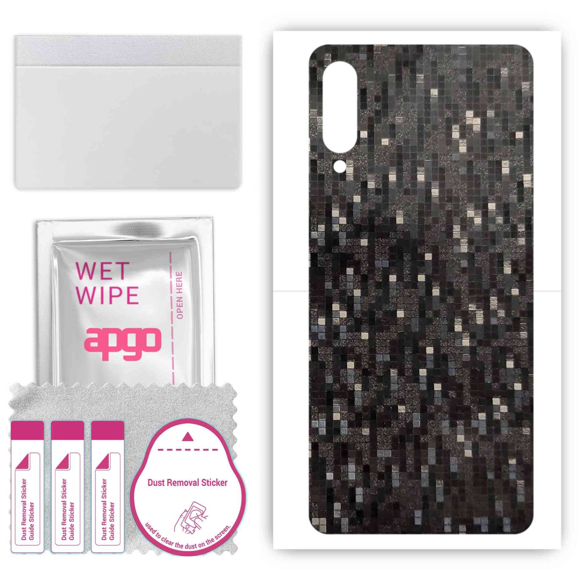 apgo Protective Skin Sticker for the back compatible with Samsung Galaxy A70s, Wrap Film, Foil, Vinyl - Pattern Carbon Black Pixel von Joom DACH