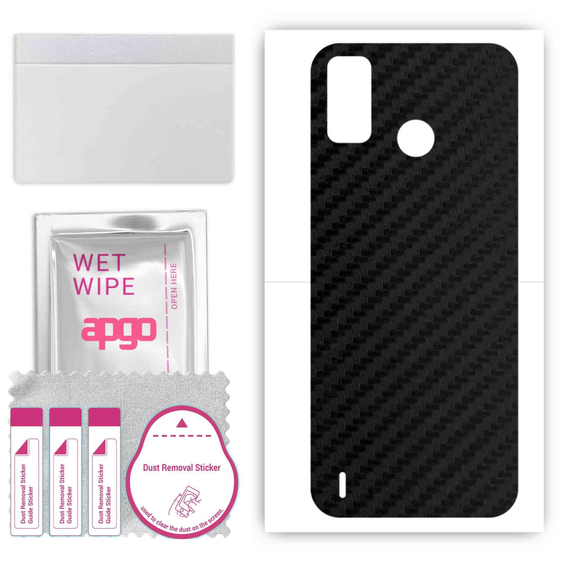 apgo Protective Skin Sticker for the back compatible with Tecno Spark Go 2021, Wrap Film, Foil, Vinyl - Pattern Carbon Black von Joom DACH