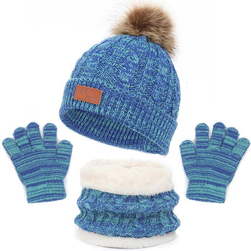 für 1–5 Jahre alt 3-teiliges Winter-Baby-Mützen-Set mit Schal und Handschuhen einfarbig verdickte Strickmütze für Kleinkinder Halstuch süße Bommel Kinder-Wollmützen fit 1-5 years von Joom DACH