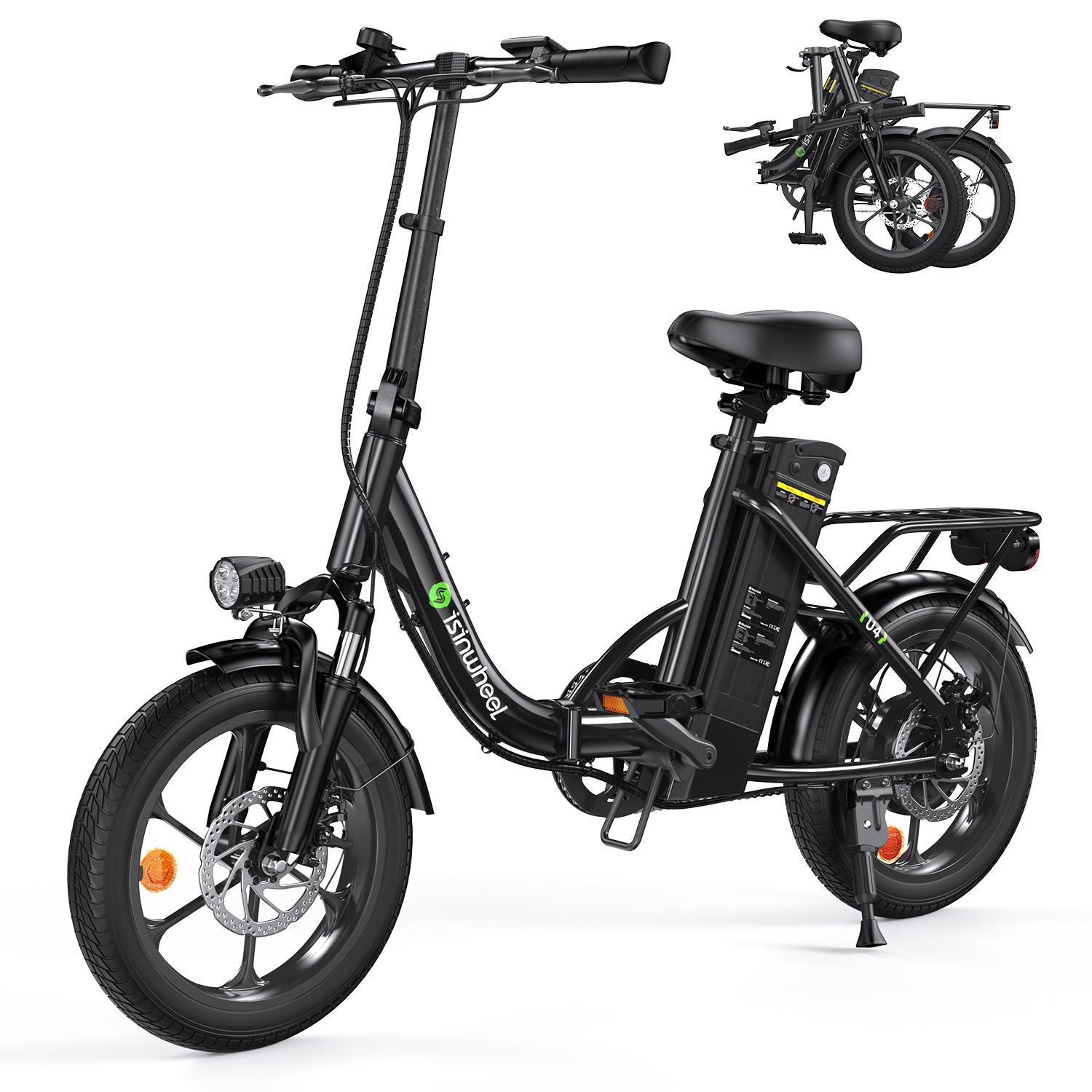 isinwheel U4 Elektrofahrrad für Erwachsene, 250 W, 36 V, 10,4 Ah Akku, 16 Zoll Step-Thru Pendler-E-Bikes für Erwachsene und Jugendliche schwarz von Joom DACH