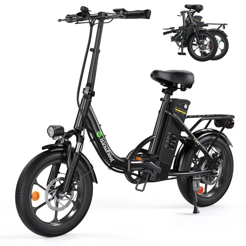 isinwheel U4 Elektrofahrrad für Erwachsene, 250 W, 36 V, 10,4 Ah Akku, 16 Zoll Step-Thru Pendler-E-Bikes für Erwachsene und Jugendliche schwarz von Joom DACH