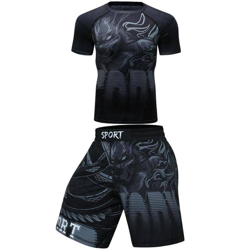 jiu jitsu Rashguard Herren T-Shirts Hosen mma Shorts bjj Boxen Kickboxen Trikots Rashguard Fitnessstudio Kleidung mma Boxen T-Shirt Set S von Joom DACH
