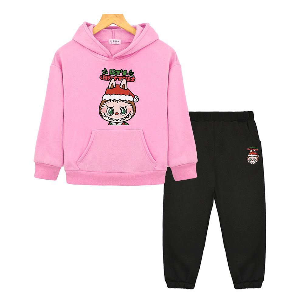 labubu 2-teiliger Pullover+Hose Cartoon-Jacke Kawaii Jungen Mädchen Kapuzen-Sets Anime-Hoodie Fleece-Sweatshirt Kinder-Boutique-Kleidung 140 rosa von Joom DACH