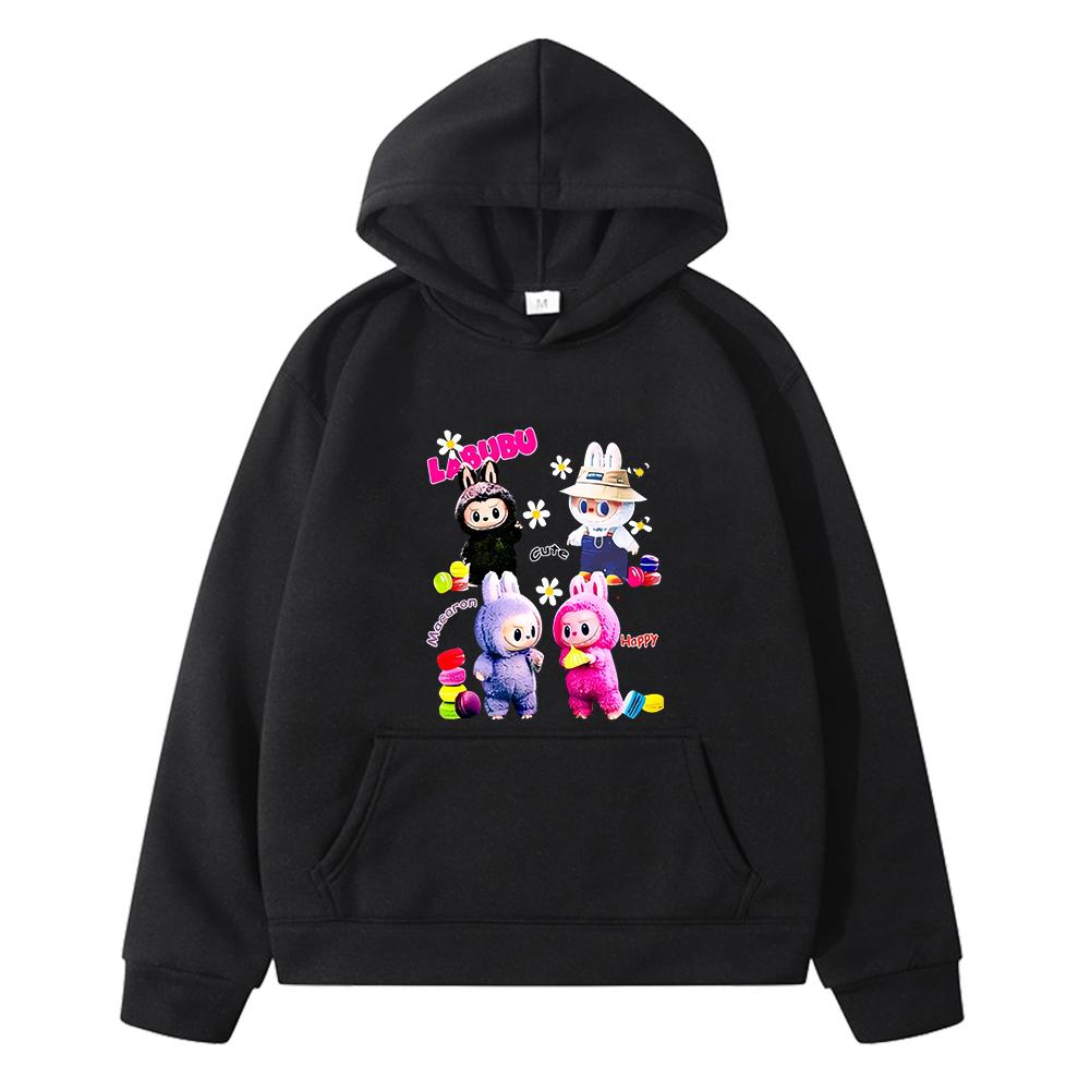 labubu Herbst-Print Kawaii Hoodies Fleece-Sweatshirt Cartoon-Pullover Jungen Anime-Hoodie-Jacke Y2K Sudaderas Kinderkleidung Mädchen 140 schwarz von Joom DACH
