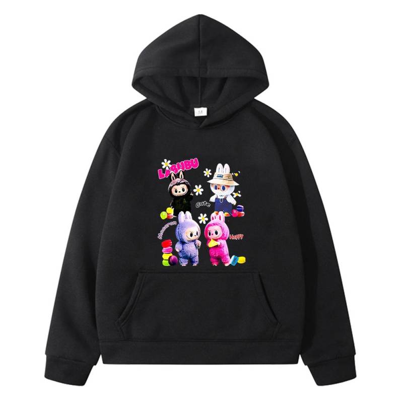 labubu Herbst-Print Kawaii Hoodies Fleece-Sweatshirt Cartoon-Pullover Jungen Anime-Hoodie-Jacke Y2K Sudaderas Kinderkleidung Mädchen 140 schwarz von Joom DACH