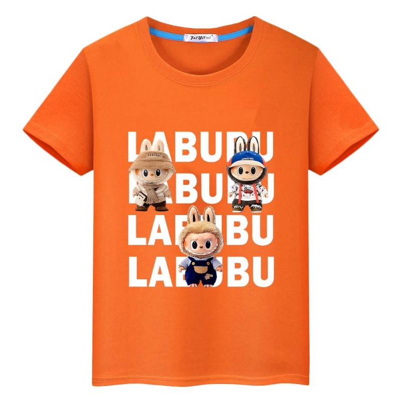 labubu T-Shirt für Kinder Junge 10 Jahre 100% Baumwolle Anime Kurz Kawaii Oberteile Pride T-Shirt Y2K Kleinkind Mädchen Kleidung Kinderkleidung Mädchen 140 orange von Joom DACH