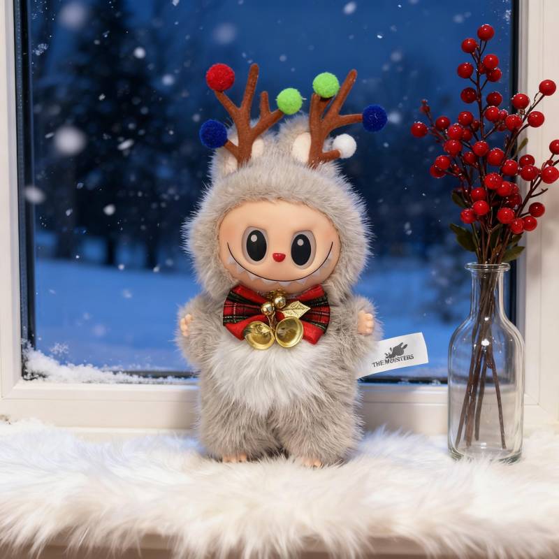 labubu Weihnachtsrentier Plüschtier Plüschtiere, Regenbogenstoff Blindbox, Plüschtierbeutel, Schlüsselanhänger 18cm von Joom DACH