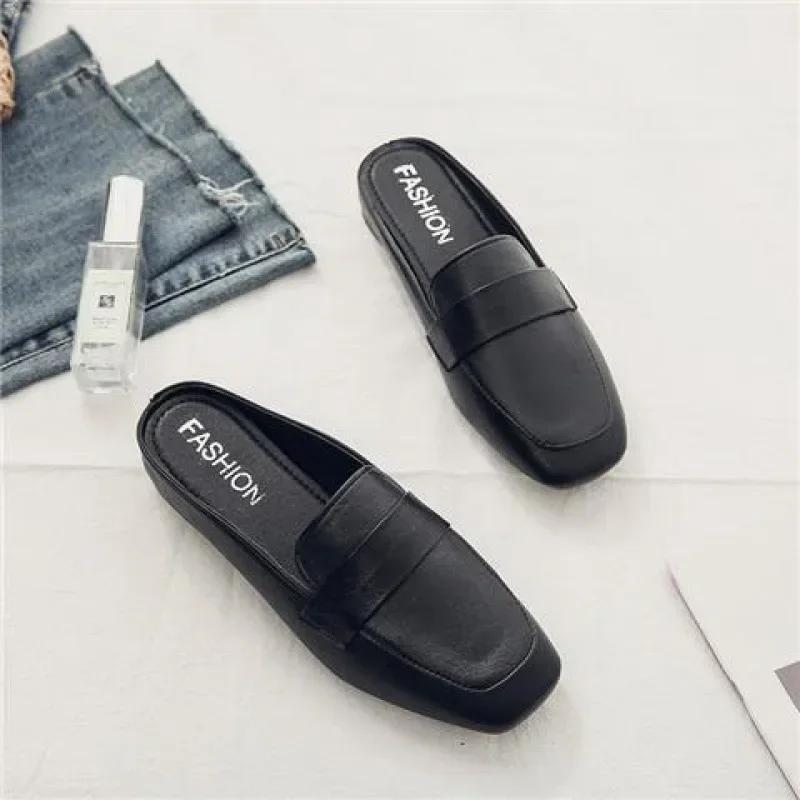 neue Baotou Halbschuhe Damen Neue Mode Flach Weiches Leder Slipper Bequem Weiche Sohle Flache Schuhe Mujer Damenschuhe 43 schwarz von Joom DACH