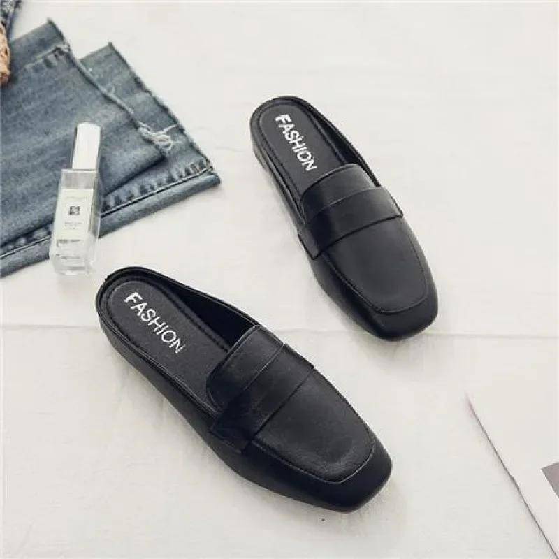 neue Baotou Halbschuhe Damen Neue Mode Flach Weiches Leder Slipper Bequem Weiche Sohle Flache Schuhe Mujer Damenschuhe 43 schwarz von Joom DACH