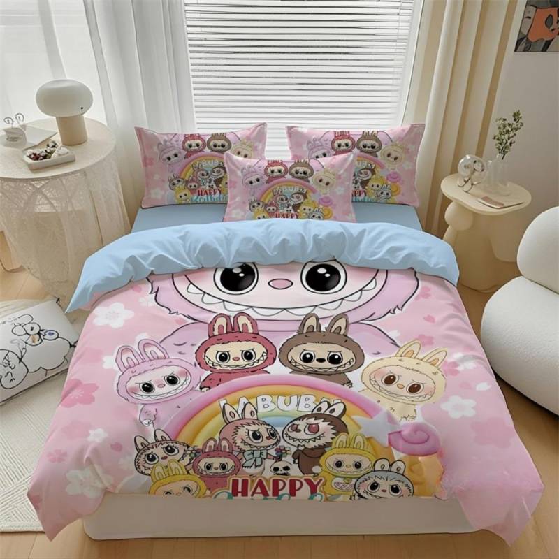 Niedliches Bubu Bettwäsche 2/3-teiliges Schlafzimmer-Set, Kindergeschenk Jugendliche Erwachsene Mikrofaser Doppelbett Bettbezug mit Reißverschluss Raumdeko 135x200cm von Joom DACH