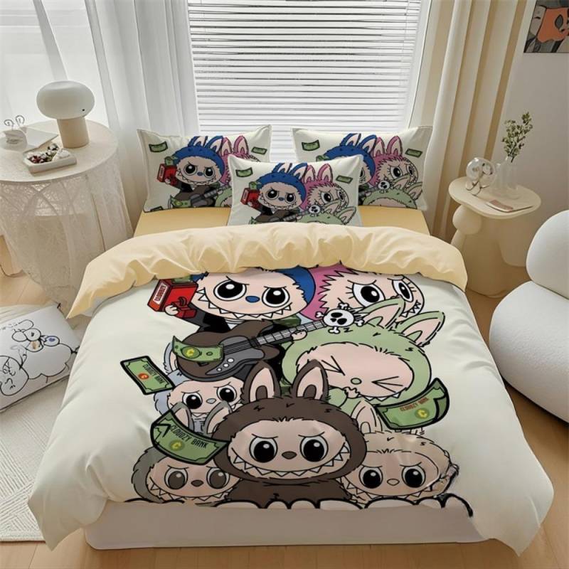 Niedliches Bubu Bettwäsche 2/3-teiliges Schlafzimmer-Set, Kindergeschenk Jugendliche Erwachsene Mikrofaser Doppelbett Bettbezug mit Reißverschluss Raumdeko 135x200cm von Joom DACH