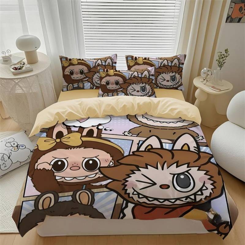 Niedliches Bubu Bettwäsche 2/3-teiliges Schlafzimmer-Set, Kindergeschenk Jugendliche Erwachsene Mikrofaser Doppelbett Bettbezug mit Reißverschluss Raumdeko 140x210cm von Joom DACH